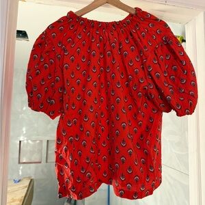 Ann Taylor Red Blouse with Black Pattern